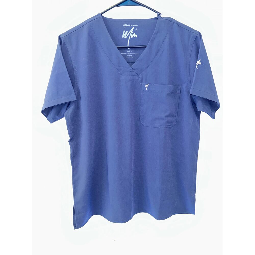 MiM Millennials In Medicine Womens Scrub Top L Blue V-Neck Stretch Pocket